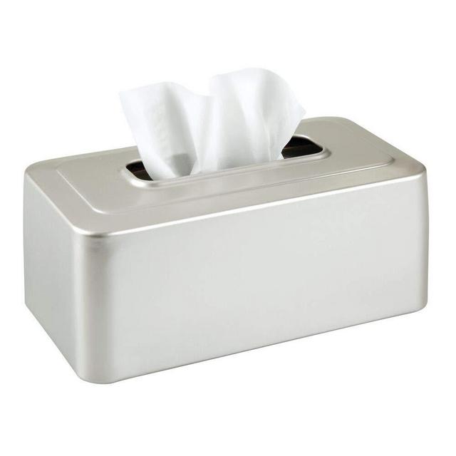 mDesign Modern Metal Tissue Box Cover for Disposable Paper Facial Tissues, Rectangular Holder for Storage on Bathroom Vanity, Countertop, Bedroom Dresser, Night Stand, Desk, Table - Satin
