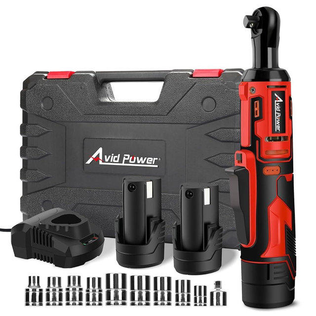 AVID POWER Cordless Electric Ratchet Wrench 3/8", 44.2 Ft-lbs 12V Power Ratchet Wrench Kit w/Two 2.0Ah Batteries, 1-Hour Fast Charger, Variable Speed and 10 Sockets