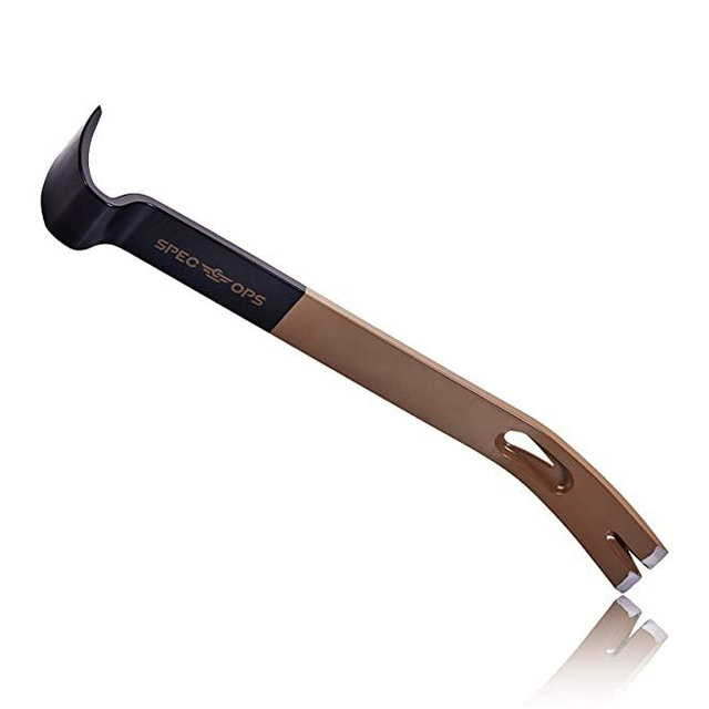 Spec Ops - SPEC-D15BAR Tools 15" Flat Pry Bar Crowbar, Curved Rocker Head, Teardrop Nail Puller, High-Carbon Steel, 3% Donated to Veterans, Black/Tan Black/Tan
