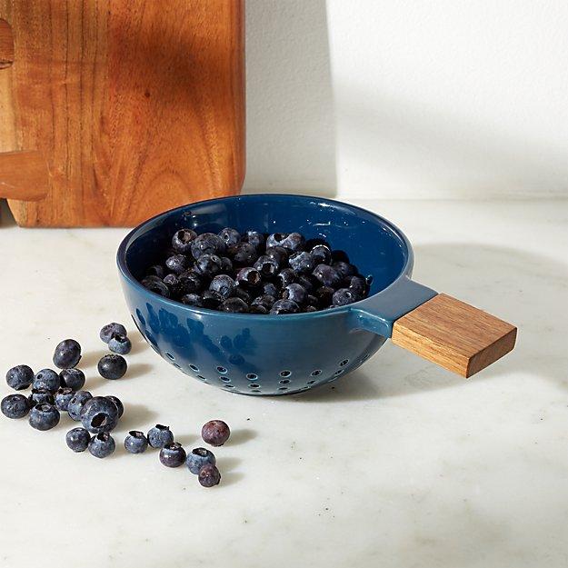 Wood-Handled Mini Ceramic Colander
