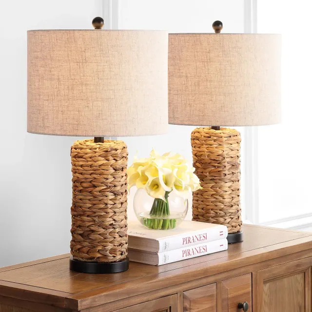 JONATHAN Y Elicia 25" 1-Light Coastal Seagrass LED Table Lamp, Natural