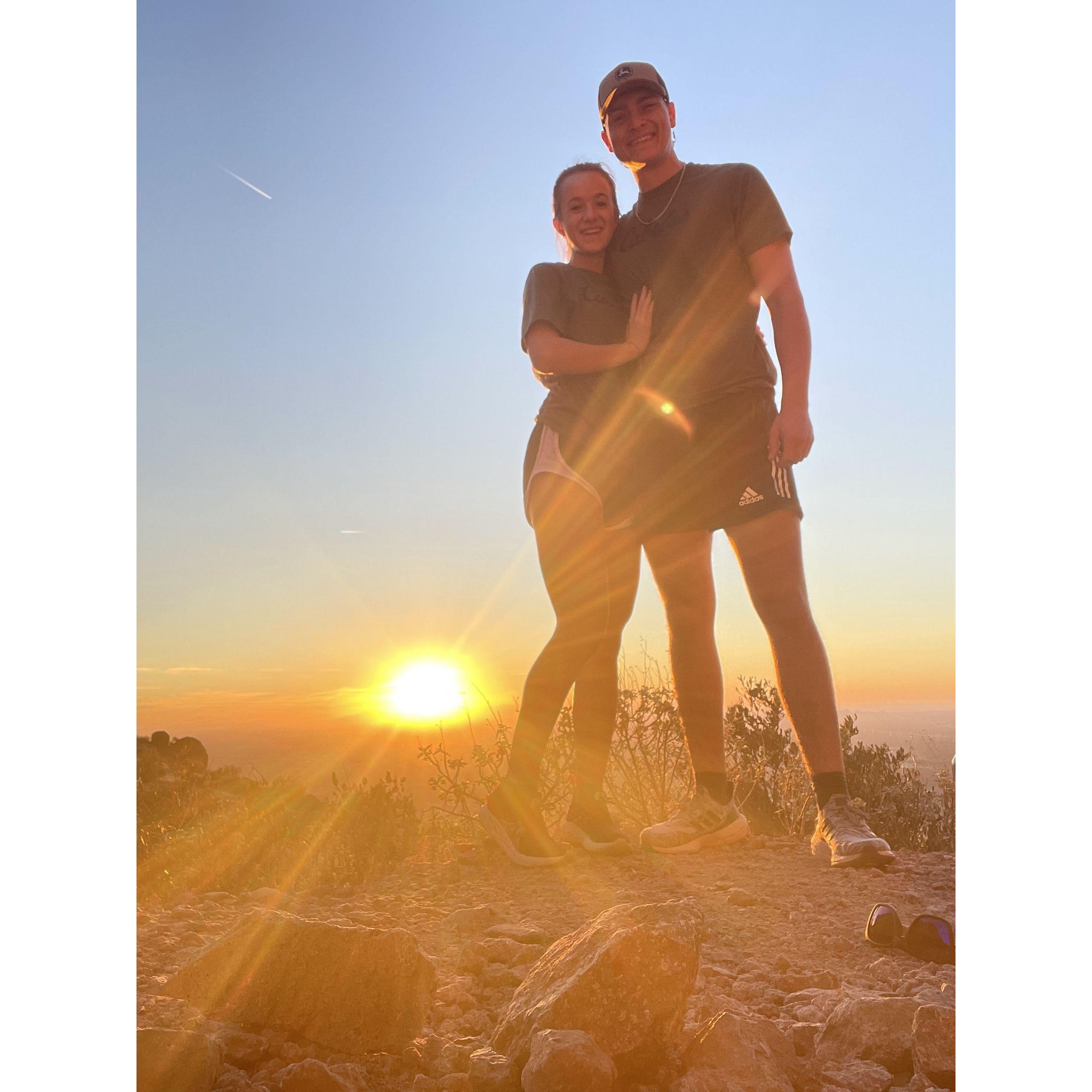 Having to run down the hill because we were 2 miles away from our car and it was almost dark but Mary wanted a sunset photo