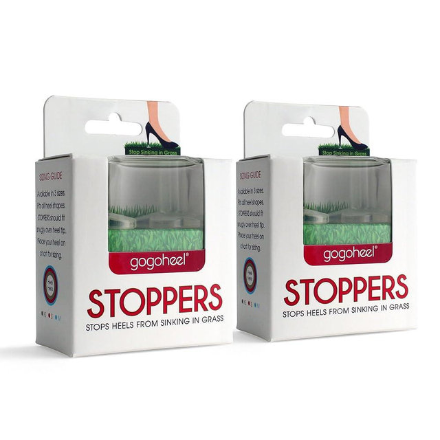 GoGoHeel STOPPERS Heel Protectors – Clear Heel Covers for High Heels, Stop Sinking on Grass – Made in USA (Small/Med, 2 Pair Pack)