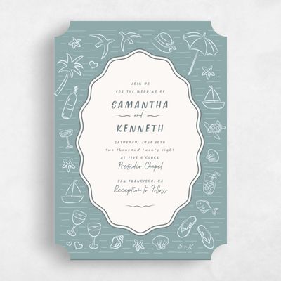 Blue Ticket Wedding Invitation - Mare Portrait