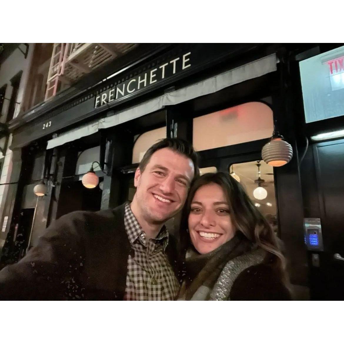 We went into the city to celebrate our two year anniversary *and* engagement with drinks at the Roxy Hotel and a delicious french meal at Frenchette!