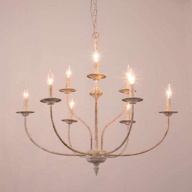 Maxax French Country Chandelier, 2-Tier 9-Light Farmhouse Antique White Chandelier, 31" Rustic Candle Pendant Light Fixtures for Dining Room, Living Room, Kitchen