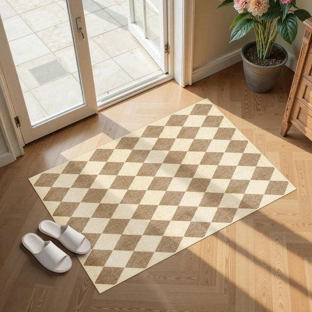LIVEBOX Checkered Area Rug 2x3 - Small Entryway Rug Non Slip Washable Kitchen Mat, Bathroom Rugs Under Door, Moroccan Soft Indoor Carpet for Bedroom Laundry Entrance