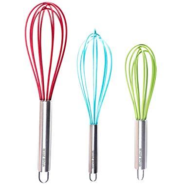 Silicone Whisk Set of 3 - Stainless Steel & Silicone Kitchen Utensils for Blending, Whisking, Beating & Stirring - (Blue: 12-inch, Red: 10-inch & Green: 8.5-inch) (Multi)