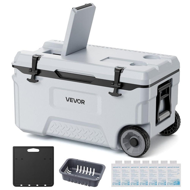 VEVOR Portable Cooler,Hard Cooler with Ice Retention, Heavy-Duty Handles and Strap, Lightweight Rigid Material Insulated Portable Cooler, Suitable for Family Picnics and Short Trips