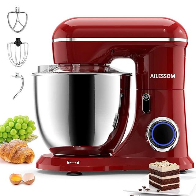 AILESSOM 3-IN-1 Electric Stand Mixer, 660W 10-Speed With Pulse Button, Attachments include 6.5QT Bowl, Dough Hook, Beater, Whisk for Most Home Cooks, Empire Red