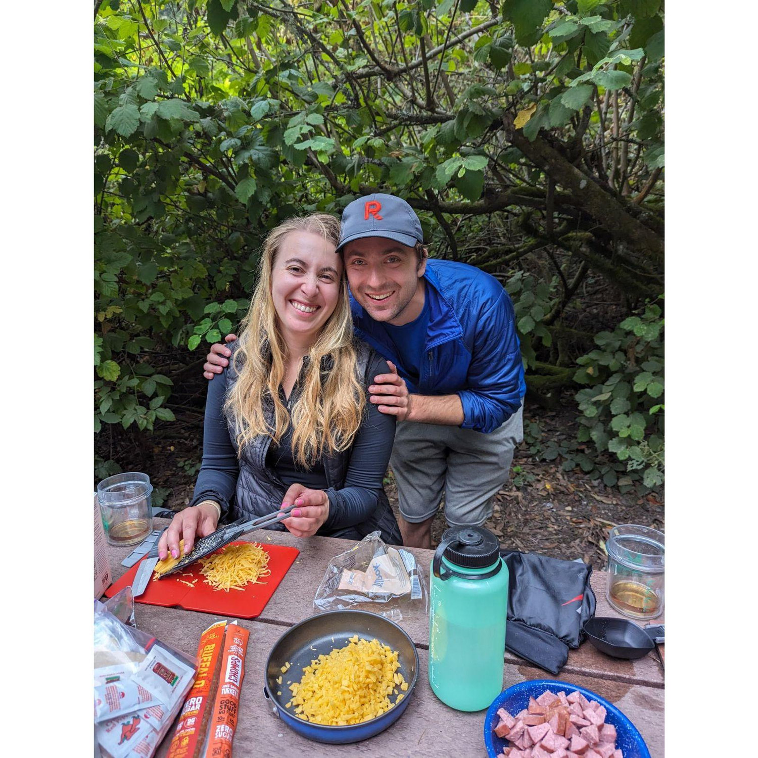 Making our favorite food - cheesy couscous while camping!