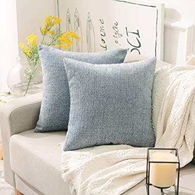 Home Brilliant Cushion Cover for Chair Decor Striped Plush Chenille Velvet Supersoft Handmade Decorative Pillowcase, Set of 2, 18"x18"(45cm), Jeans Blue