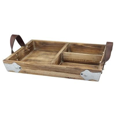 Wood Tray with Leather Handles 2" x 14" Brown - CKK Home Décor