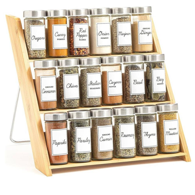 Orii 18 Jar Bamboo Compact Spice Rack with Spices Included & 5-Year Free Spice Refill Program for Countertop or Kitchen Drawer with Glass Jars
