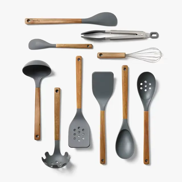 10pc Wood/Nylon Kitchen Utensil Set Gray - Figmint™