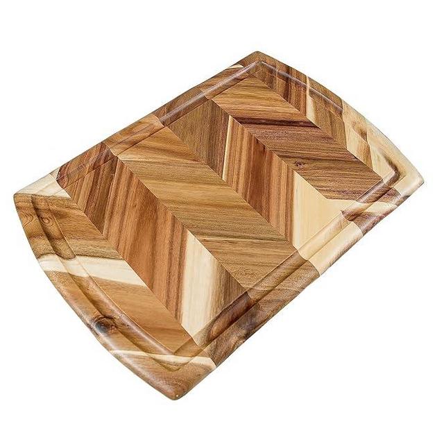 Lipper International Acacia Herringbone Cutting and Serving Board with Juice Well and Inset Handles for Chopping Meats, Fruits and Vegetables, 18" x 12" x 3/4" Thick