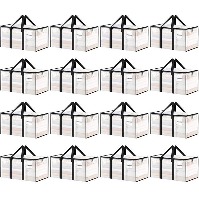 16 Pack Extra Large Heavy Duty Moving Bags, Clear Storage Bins with Lids, Reinforced Handles & Heavy-Duty Zippers Moving Boxes Storage Bags Totes for Clothes Packing, Dorms, College Supplies, Clear