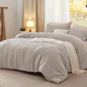 Bedsure Queen Size Comforter Set, Linen Soft Prewashed Bedding for All Seasons, 3 Pieces GentleSoft™ Warm Down Alternative Bed Set, 1 Lightweight Comforter (90"x90") and 2 Pillowcases (20"x26")