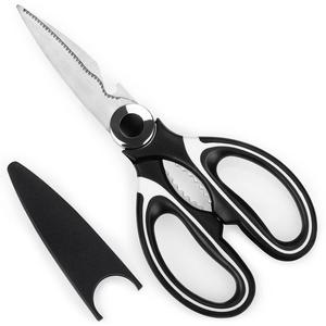 Hillo Chef - Kitchen Shears Heavy Duty Stainless Steel Ultra Sharp Food Scissors with Cover for Chicken, Poultry, Meat, Vegetables, Herbs, Bottle Opener, Fish Scale Scraper (Black White)