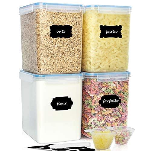 buways Extra Large 5.5 Qt Airtight Food Storage Containers (Set of 4) - BPA-Free Pantry Bulk Kitchen Containers for Flour, Sugar, with 2 Measuring Cups - 24 Labels & Pen