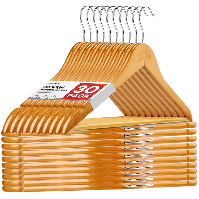 Wooden Hangers 30 Pack, Heavy Duty Wood Hangers for Coats, Suits, Jackets, Closet & Pants Durable Premium Wood Hangers with 360-Degree Rotatable Hook and Notches, Natural