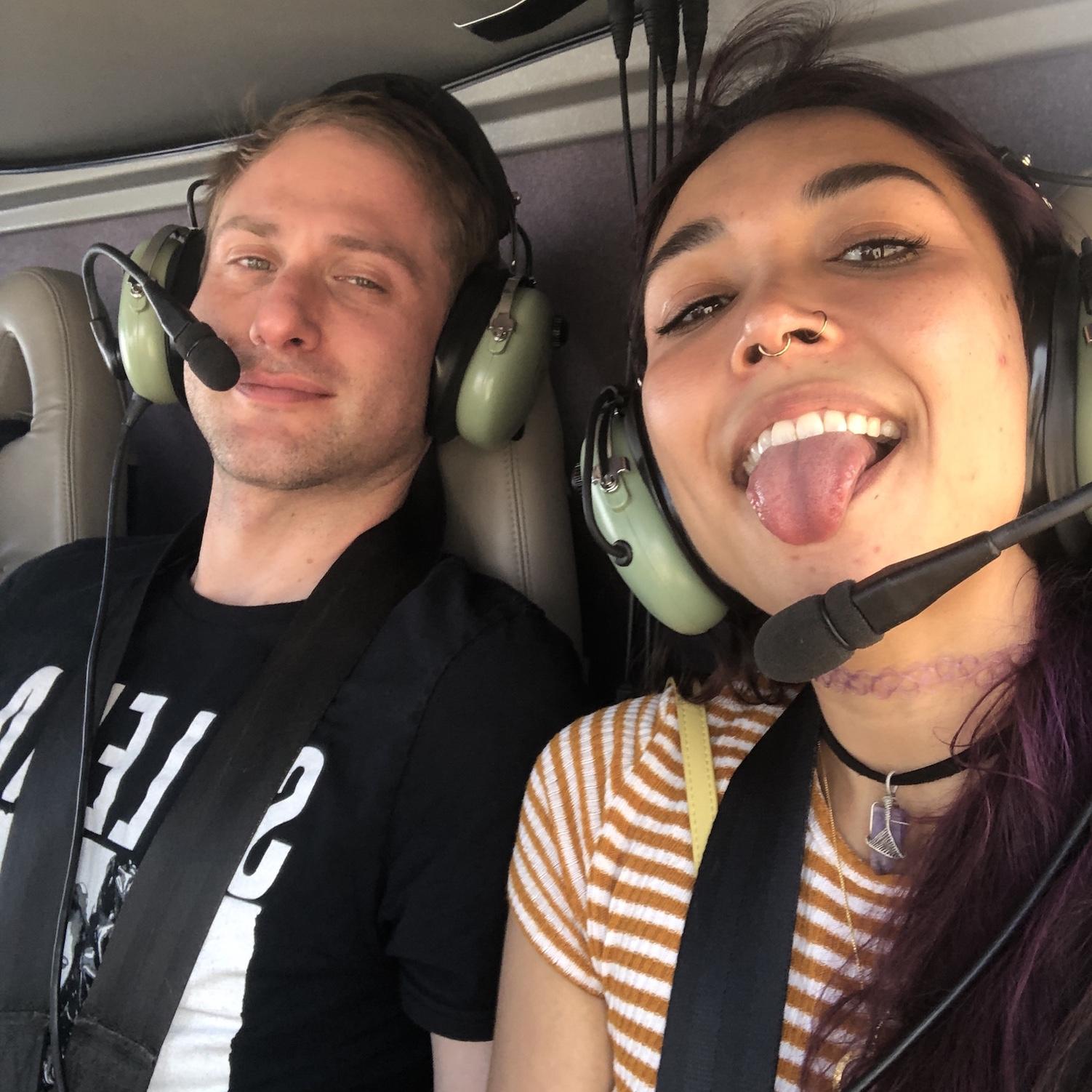 We were in a helicopter. Not just rocking headsets in Justin’s Honda.