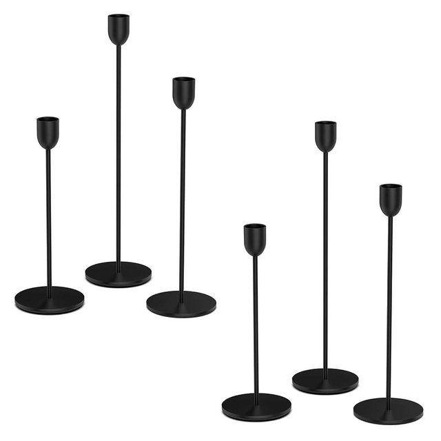 Chefbee 6PCS Black Candle Holder - Taper Candle Candlestick Holders for Table Centerpiece Wedding Festive Decor Tall Candle Sticks Holder Decor for Pillar Candles Fit 3/4" Thick Tapered or Led Candle