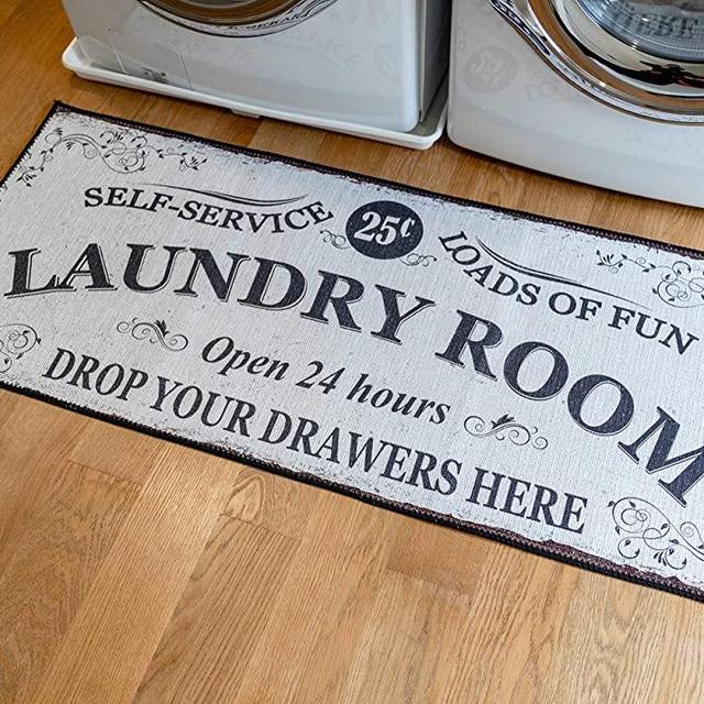 Benissimo Laundry Room Rug, Non Skid Rubber Area Rugs, Cotton, Durable, Machine Washable, Runner Floor Mat for Washroom, Bathroom, Mudroom, Kitchen Decor, 24x56-DRAW