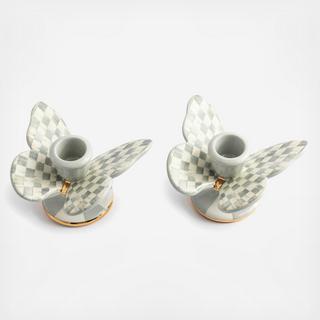 Sterling Check Butterfly Candle Holder, Set of 2