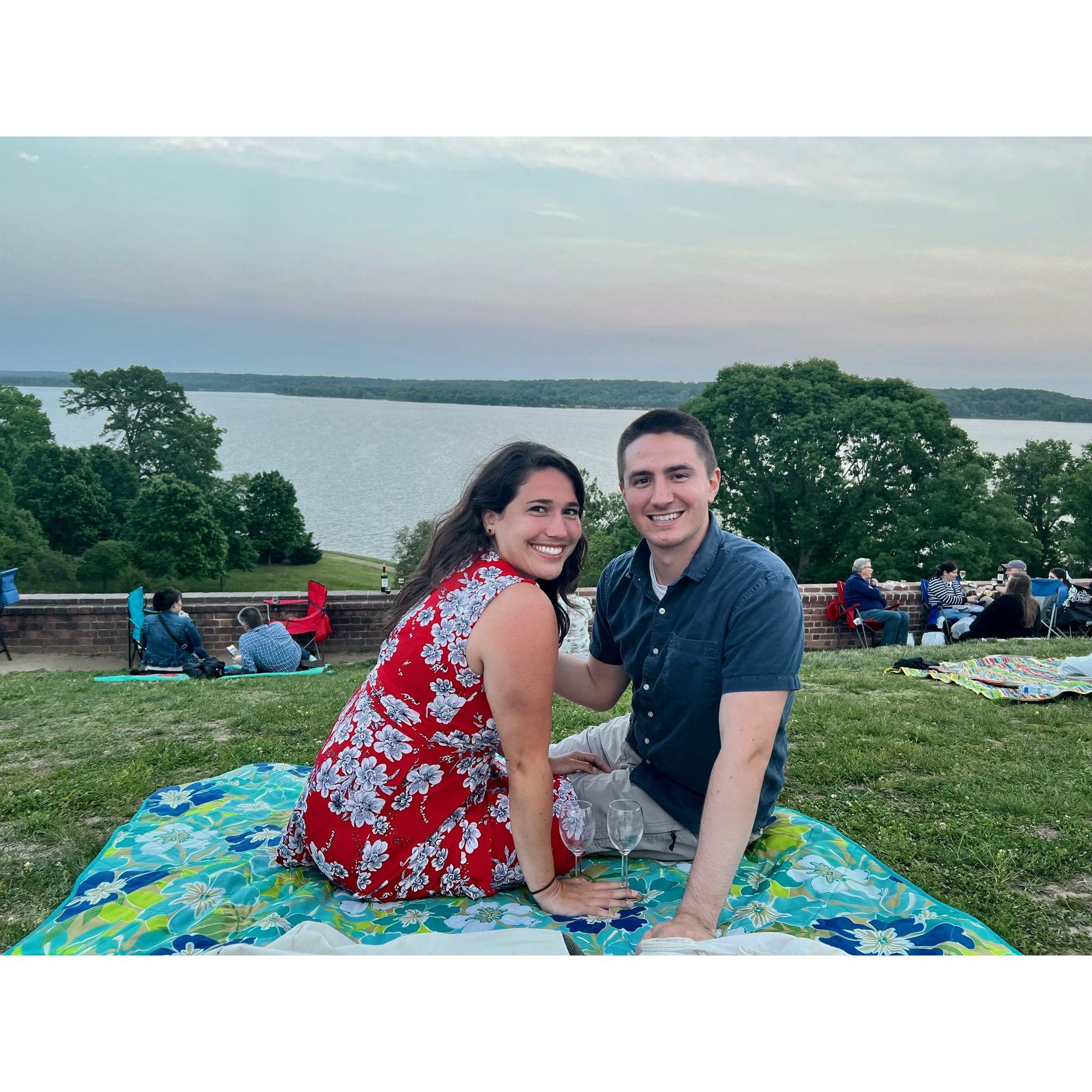 Our first photo as a couple at the Mount Vernon wine festival (2023).
