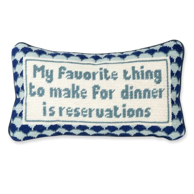 FURBISH Needlepoint Decorative Throw Pillow - with Reservations - 8" x 14" - Small Embroidered Accent Pillow for Bed, Chair, Couch, Sofa - Eclectic Home Decor