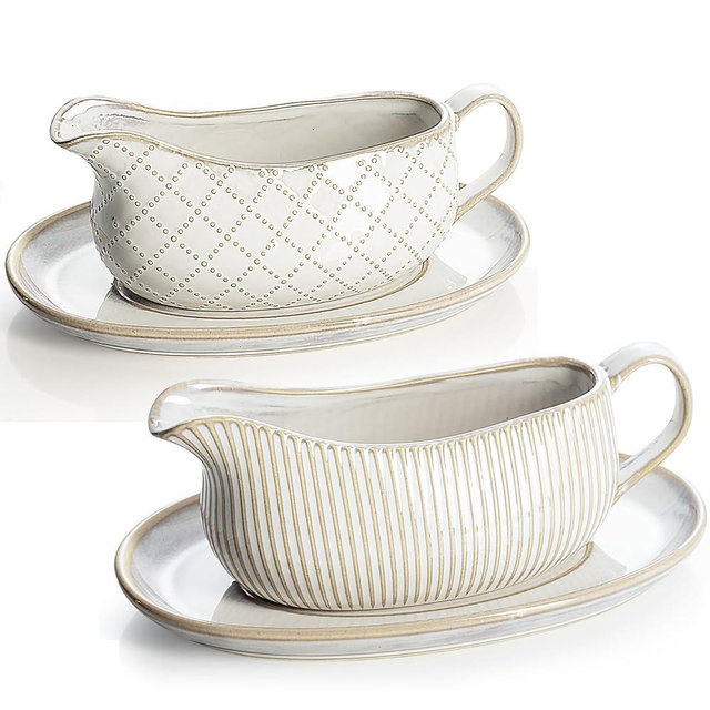 Getstar Gravy Boat with Saucer, Cranberry Sauce Dish Thanksgiving, Ceramic Gravy Dish Bowl, Microwave & Dishwasher Safe (2 Pieces)
