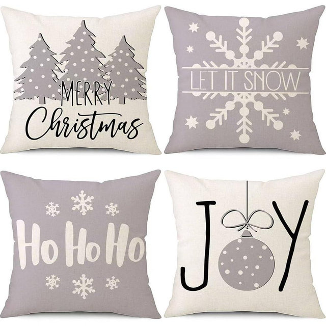 PSDWETS Merry Christmas Pillow Cover 18x18 Set of 4 Christmas Decorations let It Snow Holiday Farmhouse Decor Cushion Cover for Home Sofa