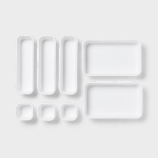 8pc Plastic Drawer Organizer Set White - Brightroom™