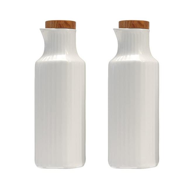 Danmu 2 Pack a Set Ceramic Oil and Vinegar Soy Sauce Maple Syrup Dispenser Bottle Jar for Kitchen 270ml / 9oz (White)