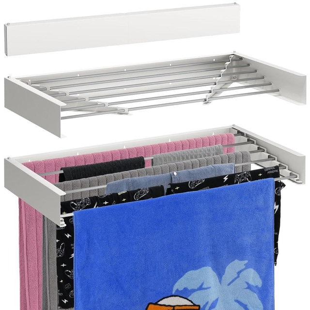 Bartnelli Wall Mounted Laundry Drying Rack for Clothes | Made in Europe with Patented Foldable Design for Maximum Space-Saving Efficiency, Collapsible Clothing Racks for Indoor and Outdoor