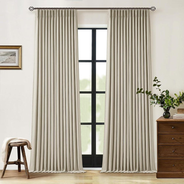Burlywood Birch Pinch Pleated Full Blackout Curtains Linen Blend Room Darkening Window Curtains 92 Inch for Living Room Bedroom Thermal Insulated Back Tab Pinch Pleat Drapes with Hooks Rings 2 Panels