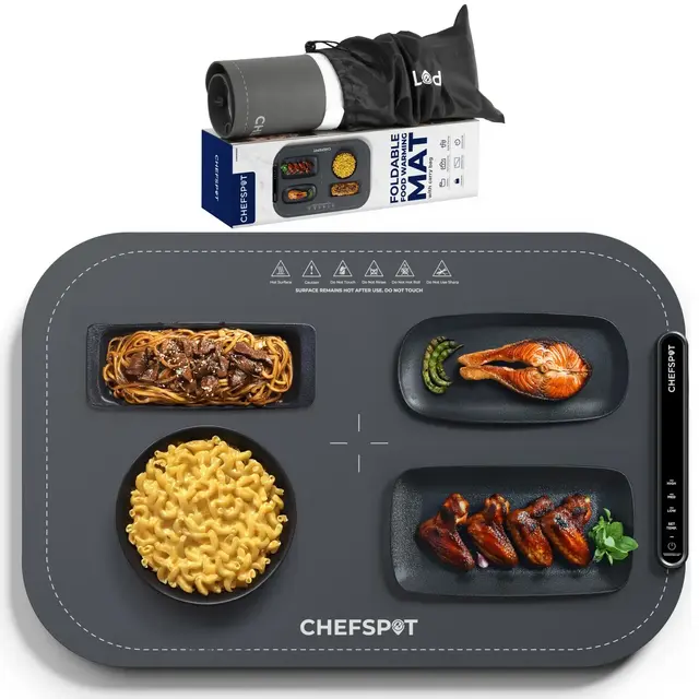 CHEFSPOT Food Warming Mat, Electric Warming Tray for Buffets, Parties, Holidays, 3 Temperature Settings, Easy-Clean, Roll Up w/Storage Bag - Grey