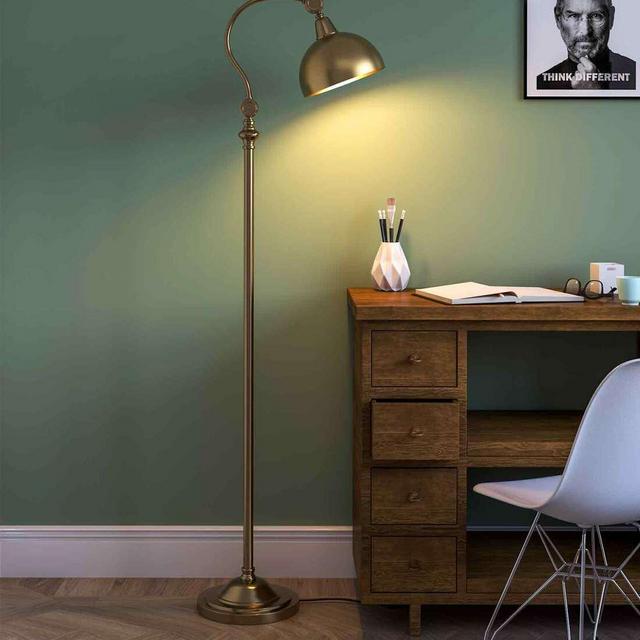 Antique Brass Metal Shade Club Floor Lamp