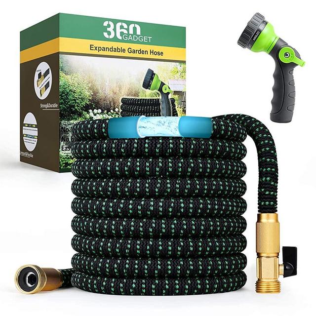 360Gadget Expandable and Flexible Garden Hose 50 ft Water Hose with 3/4" Brass Fittings and 8 Function Sprayer Nozzle, Retractable, Kink Free, Collapsible, Lightweight Hose for Outdoors