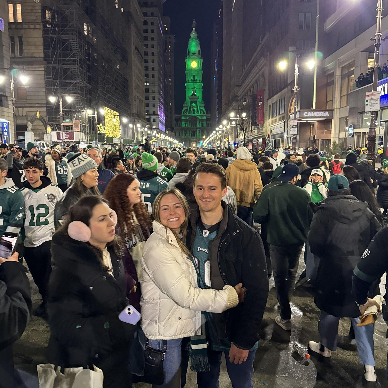 The eagles won the Super Bowl and Tori was baptized by Broad Street (she’s still a loyal Bengals fan).