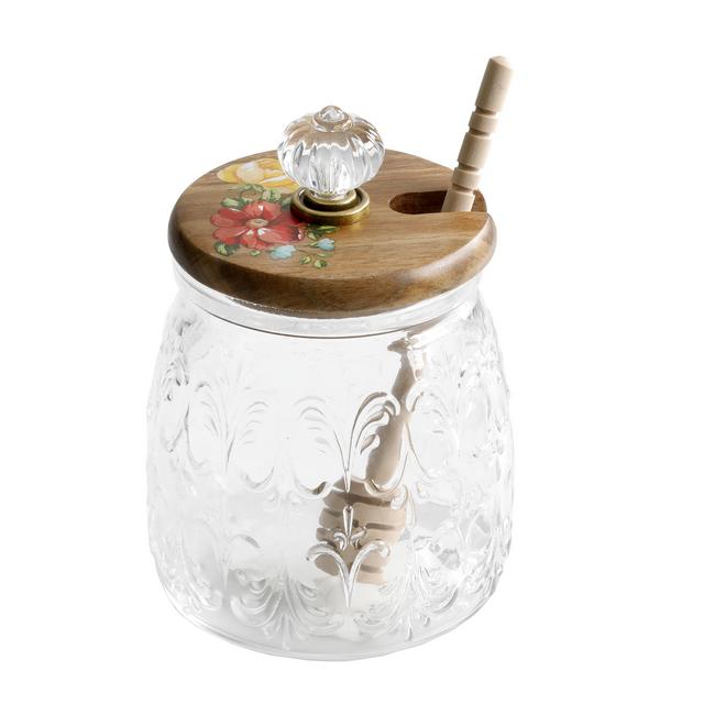 The Pioneer Woman Vintage Floral Honey Jar with Lid and Wood Dipper