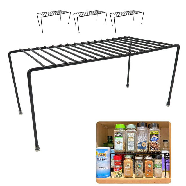 Evelots Wire Rack Cabinet Shelf Organizer Set of 4 Black Kitchen Organization, Bathroom Cabinet Organizer, Food Pantry Organization and Storage Shelves