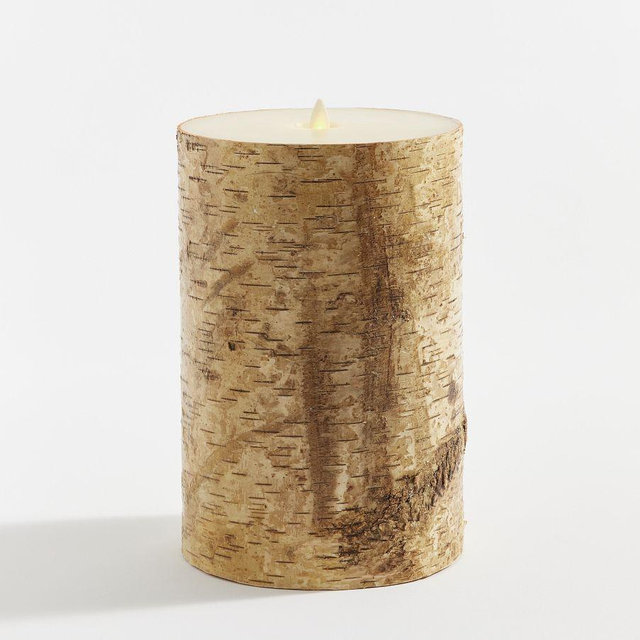 Premium Flickering Flameless Pillar Candle, Birch, 6"x10"