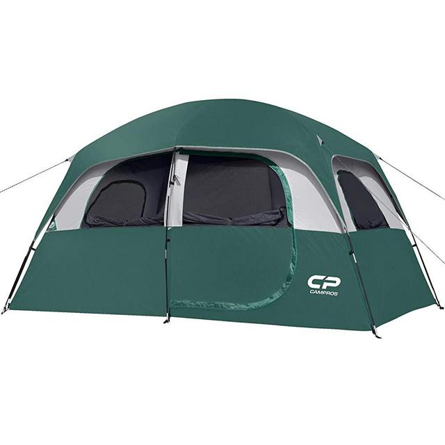CAMPROS Tent-6-Person-Camping-Tents, Waterproof Windproof Family Tent with Top Rainfly, 4 Large Mesh Windows, Double Layer, Easy Set Up, Portable with Carry Bag, for All Seasons