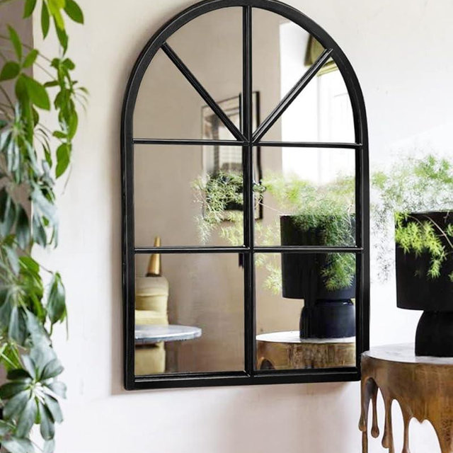 OGCAU Arched Wall Mounted Mirror, 30" x 20" Farmhouse Window Mirror with Iron Frame, Wall Decor for Bedroom, Entryway, Living Room (Black)
