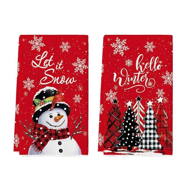 Artoid Mode Red Snowman Let It Snow Xmas Trees Hello Winter Kitchen Towels Dish Towels, 18x26 Inch Daily Seasonal Christmas Decoration Hand Towels Set of 2