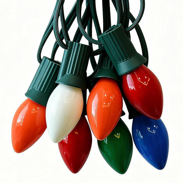 Bokoiuu C7 Vintage Christmas String Lights with 27 Multicolor Ceramic Bulbs, 25FT Hanging Outdoor & Indoor String Lights for Christmas Tree Patio Roofline Decoration (Green Wire)