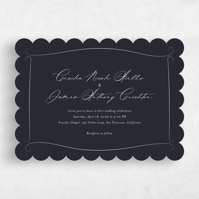 Black Scalloped Wedding Invitation - Lucille Landscape