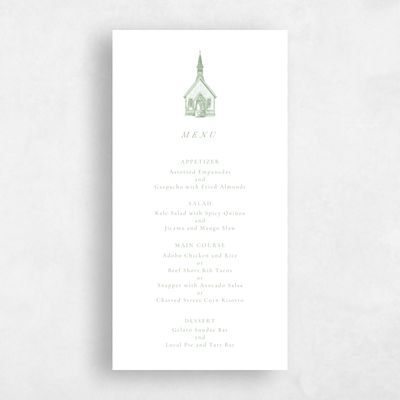 Sage, Green Wedding Menu - Rustic Church